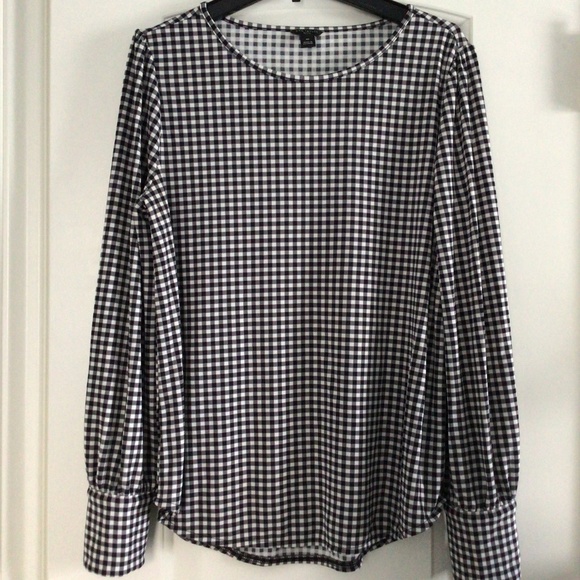 Ann Taylor Black and White Checkered Print Blouse &Button Cuffed Sleeves PM - Picture 1 of 8
